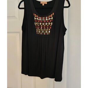 Black Sleeveless Womens Top W/Beaded Front By Ellen Tracy L Career Office Mature